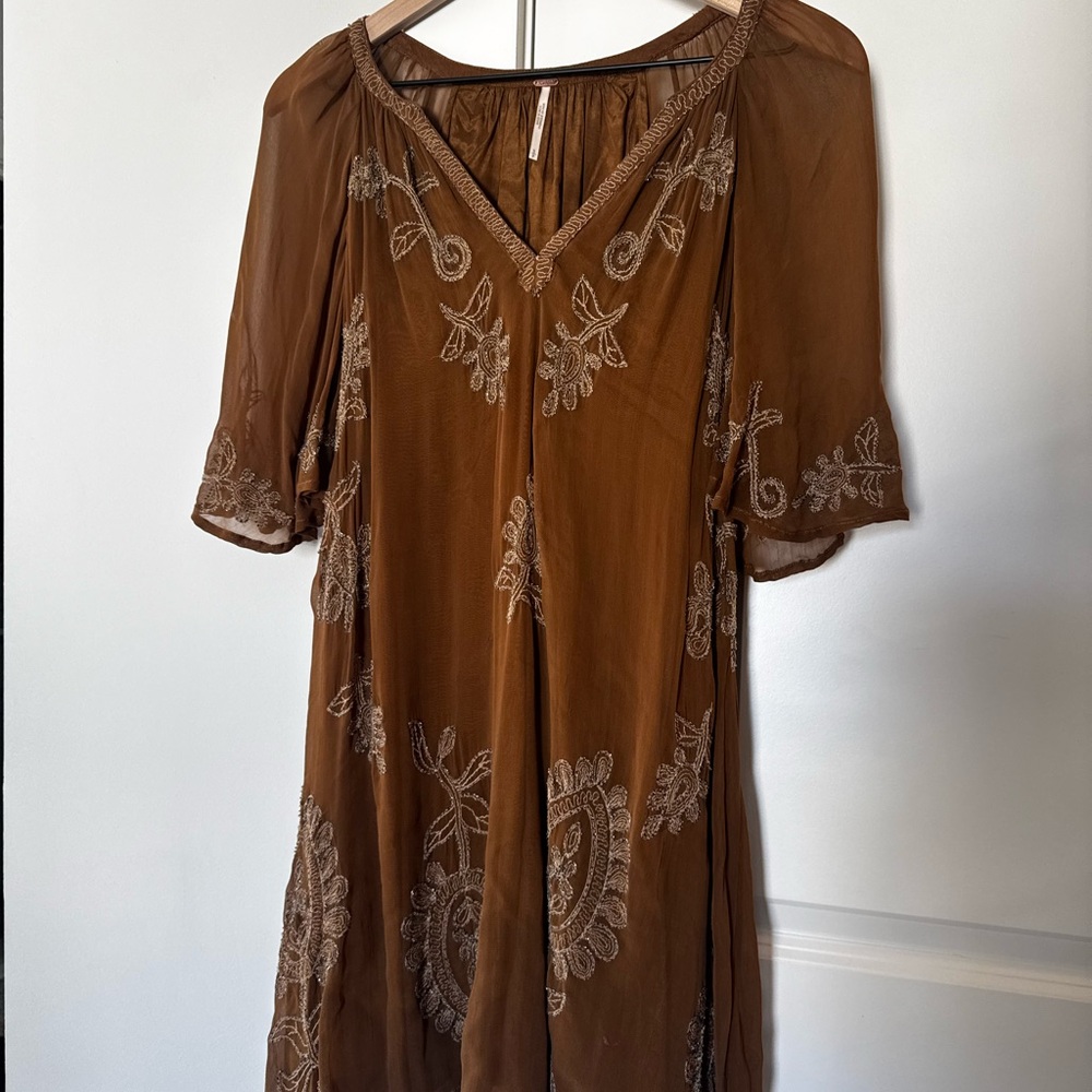 Free People Tan Gathered Dress